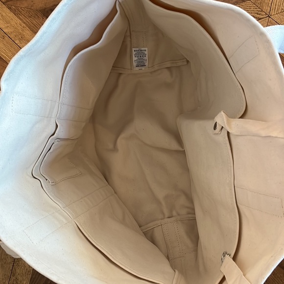 Lands’ End Large, Open-Top, Long-Handle Rose-Gold Faux Leather & Canvas Tote Bag - Picture 3 of 7